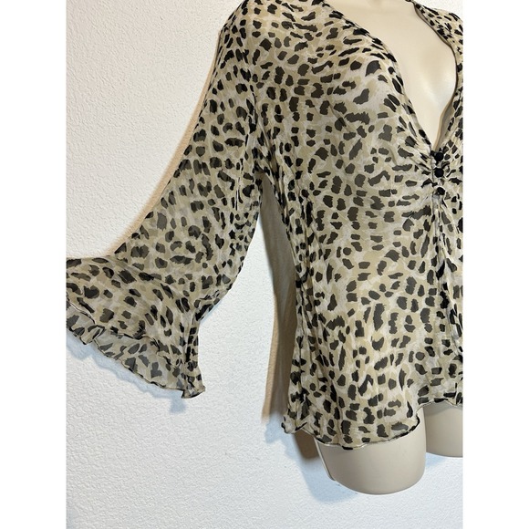 Y2K 90s David Warren New York Leopard Print Silk Blouse Top Open Front Size 16 - Picture 4 of 9